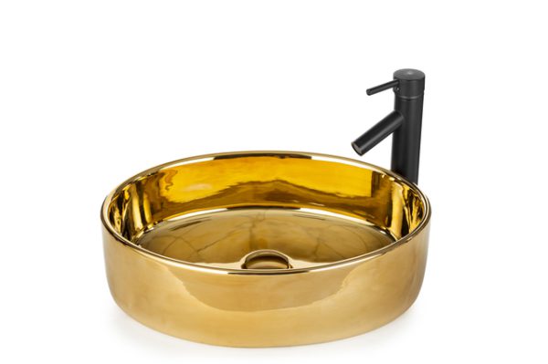 כיור אמבטיה מונח זהב מבריק אובלי לאונרדו הום leonardo home