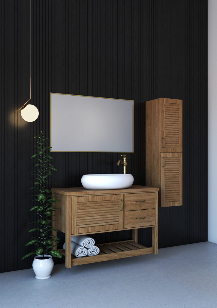 ארון אמבטיה תלוי עץ מלא 2 מגירות ארון אמבטיה תלוי עם מגירות לאונרדו הום leonardo home