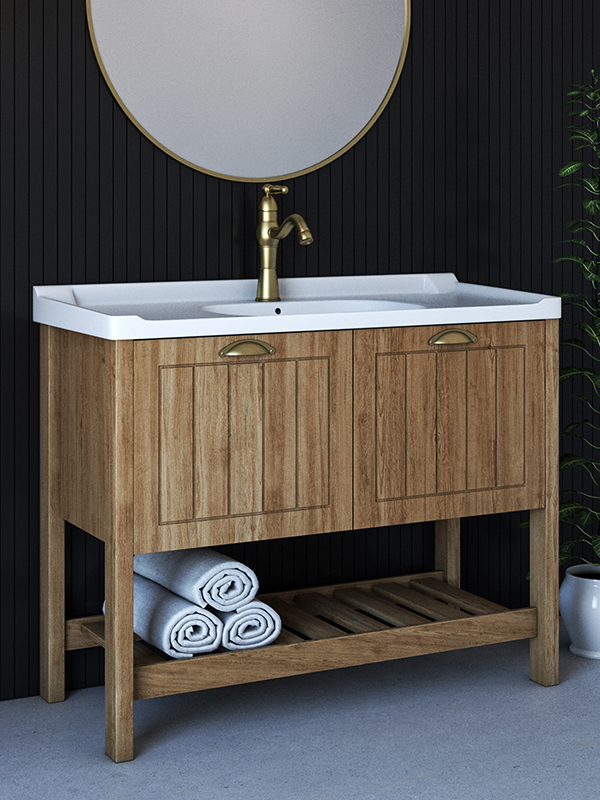 ארון אמבטיה עץ מלא ארון אמבטיה עומד ארון עם כיור אינטגרלי לאונרדו הום leonardo home